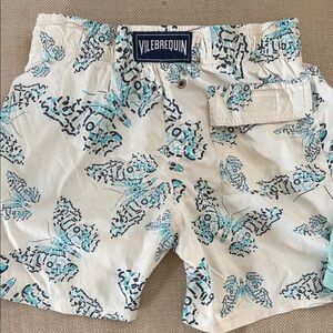 Vilebrequin White Swim Shorts with Aqua and Black Butterfly Motif